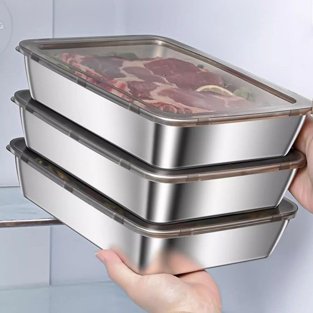 Food Storage Equipment - ถาดเสิร์ฟสแตนเลสเกรดอาหารพร้อมฝาปิด, ภาชนะเก็บอาหารทรงสี่เหลี่ยมอเนกประสงค์, ถาดอาหารในครัวแบบปิดสนิทพร้อมฝาปิด