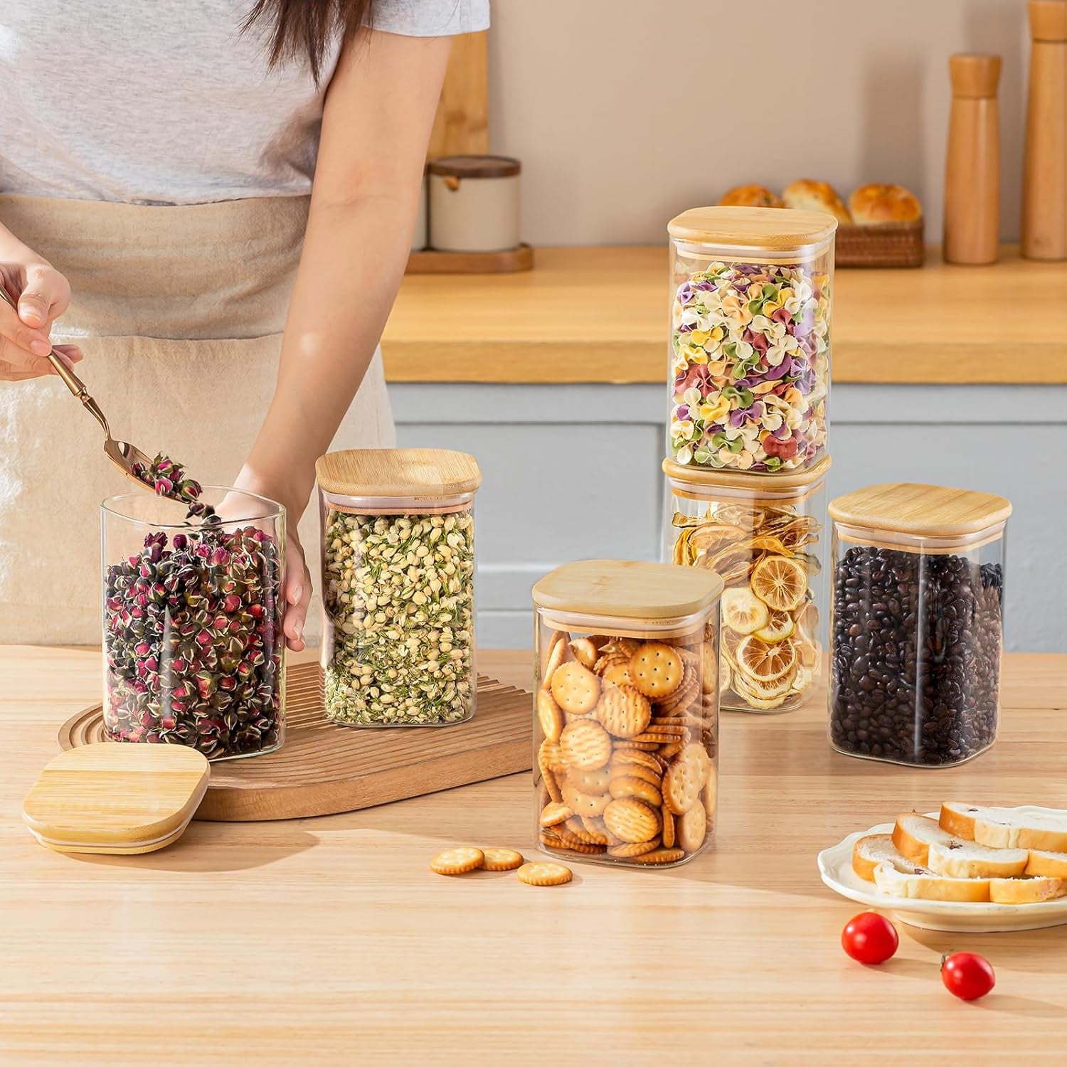 ชุดโหลแก้วเก็บอาหาร 6 ใบ ทรงสี - Food Storage Containers Glass บทวิจารณ์และราคา