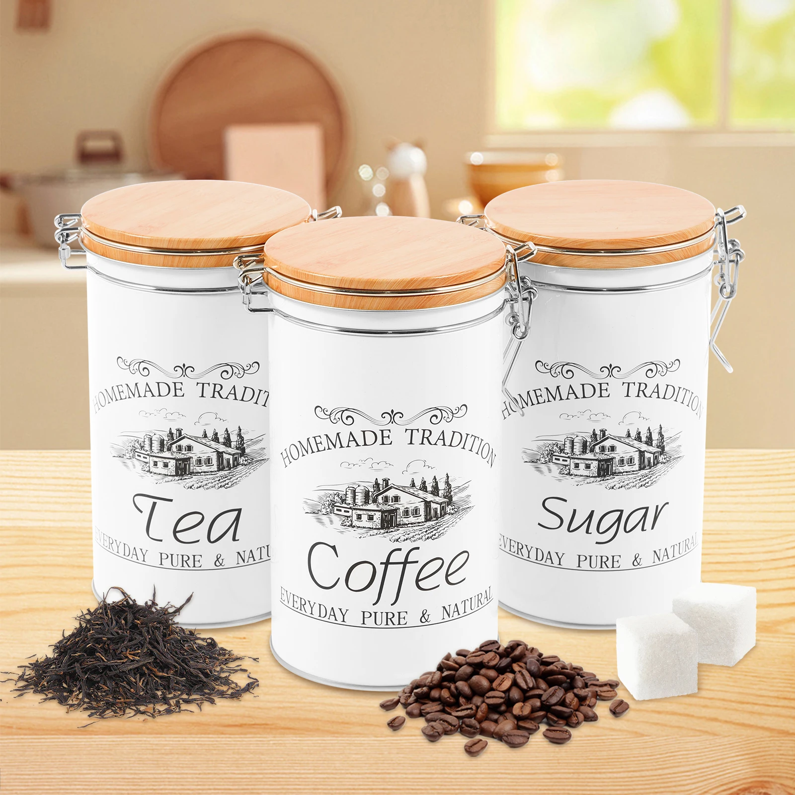 ชุดกระป๋องเก็บชา กาแฟ น้ำตาล 3 - Food Storage Metal Box บทวิจารณ์และราคา