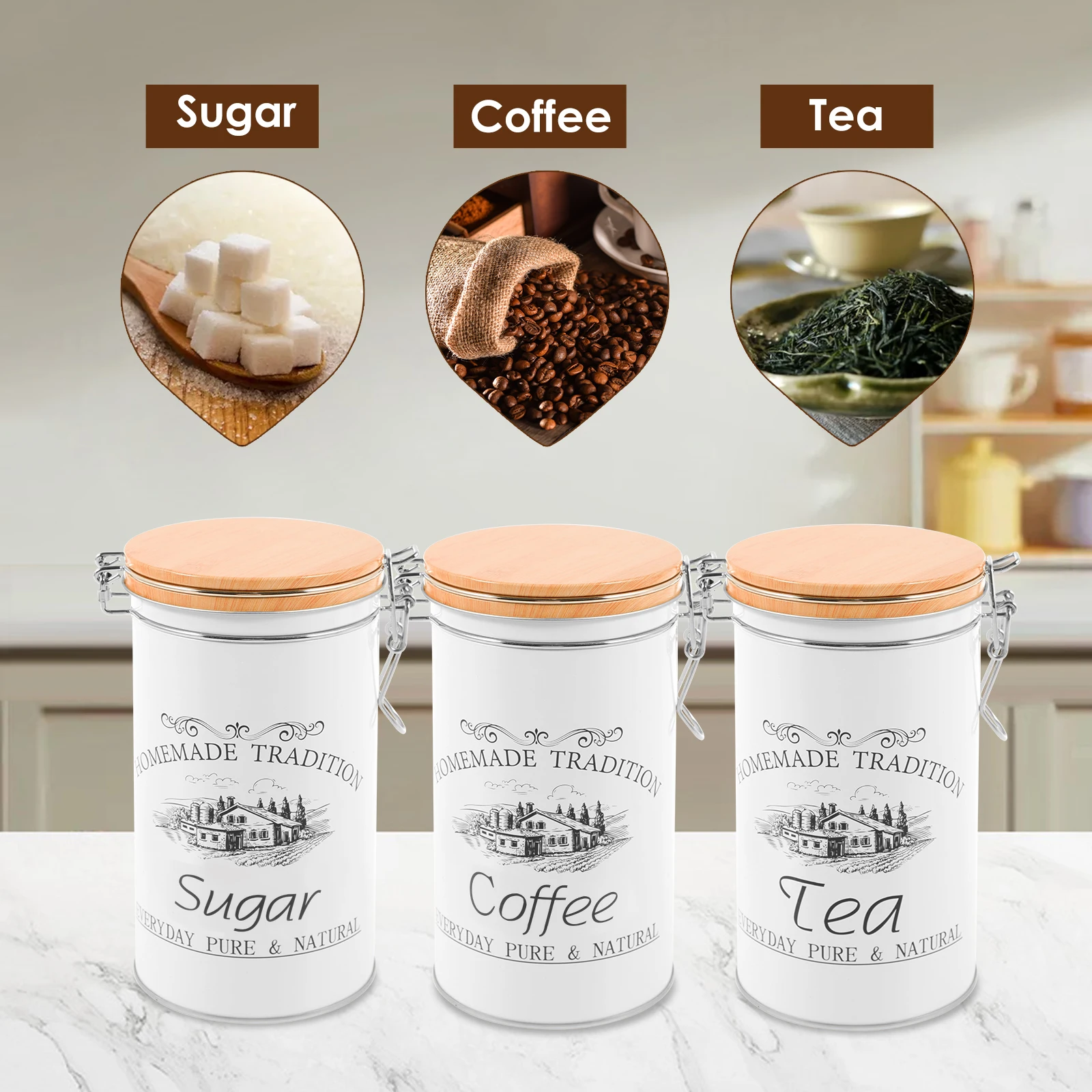 ชุดกระป๋องเก็บชา กาแฟ น้ำตาล 3 - Food Storage Metal Box บทวิจารณ์และราคา