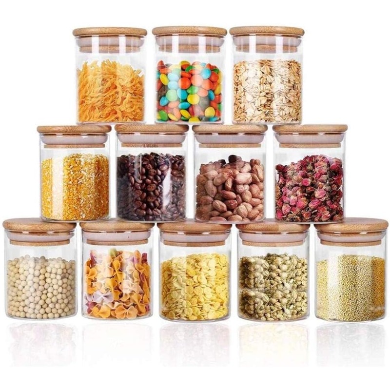 ชุดขวดแก้ว 12 ใบ พร้อมฝาปิดไม้ - Food Storage Set Glass บทวิจารณ์และราคา